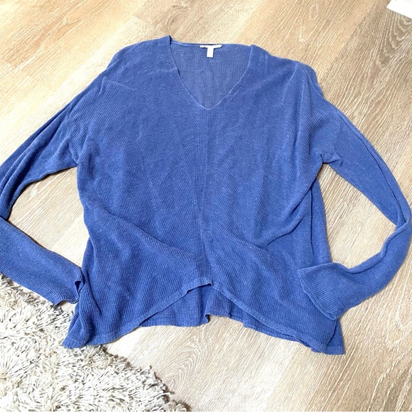 Eileen Fisher Fine Knit Linen Blend V-Neck Sweater blue size medium - Picture 3 of 6